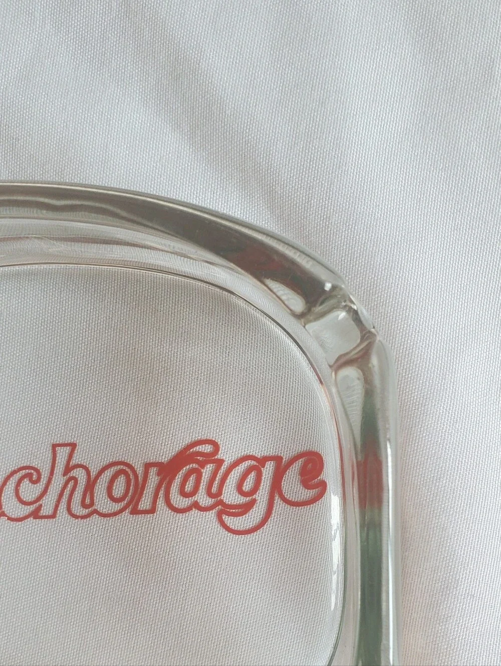 The Anchorage Vintage Clear Glass Ashtray with Red Script Logo Retro MCM EUC